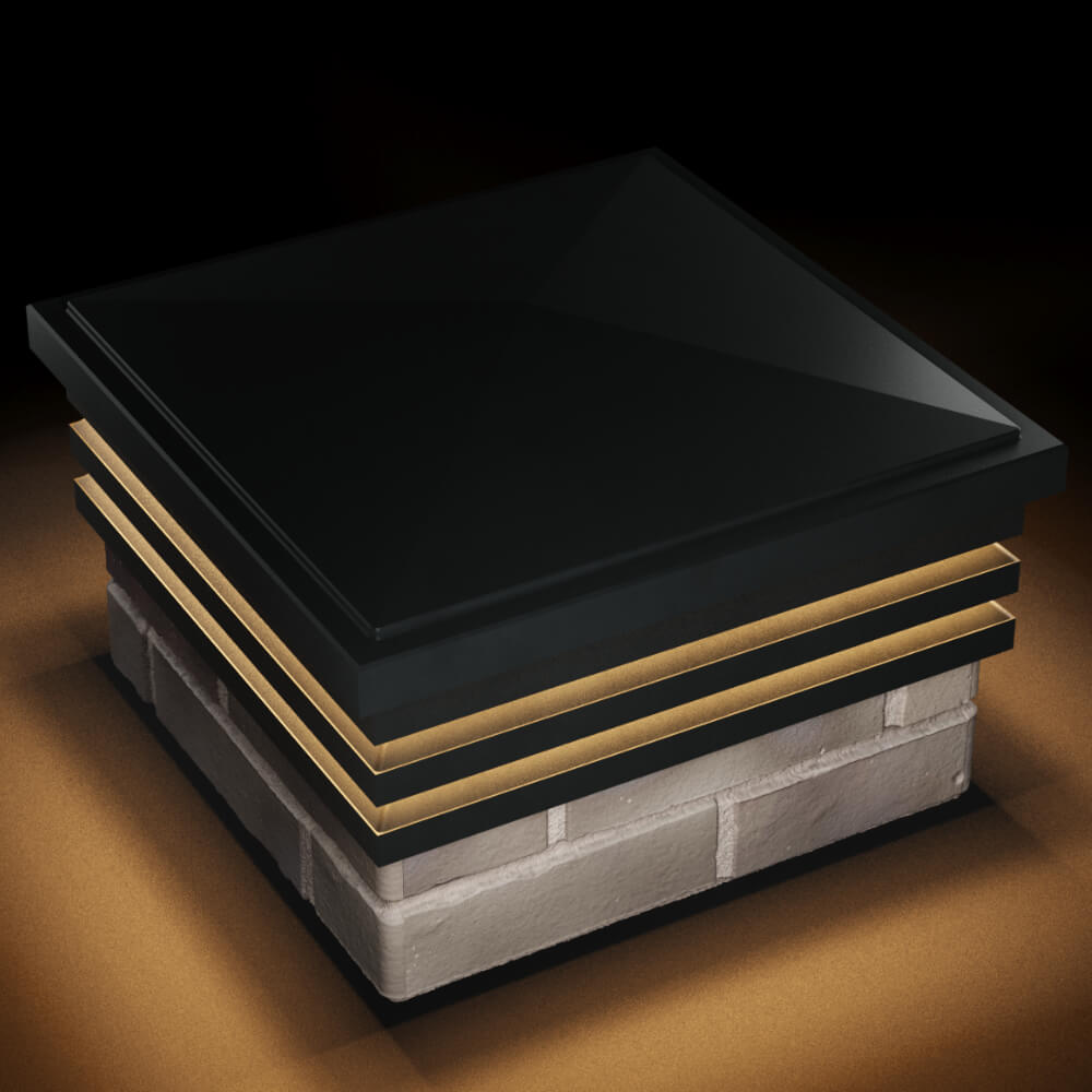 Колпак Zking Бона ХайТек Черный на столб 1.5х1.5 кирпича (385х385мм) с подсветкой в Тихорецке фото