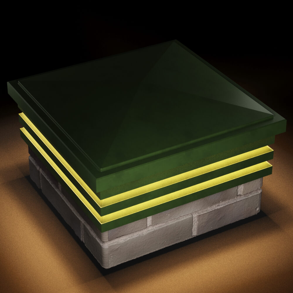 Колпак Zking Бона ХайТек Зеленый на столб 1.5х1.5 кирпича (385х385мм) с подсветкой в Тихорецке фото