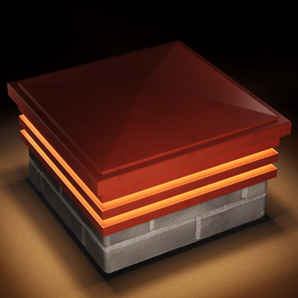 Колпак Zking Бона ХайТек Красный на столб 1.5х1.5 кирпича (385х385мм) с подсветкой в Тихорецке фото