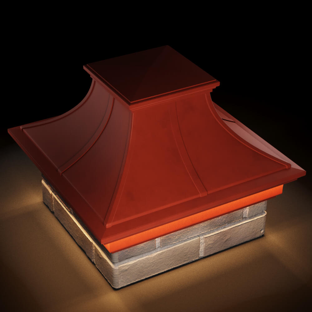 Колпак Zking Монблан Премиум Красный на столб 1.5х1.5 кирпича (385х385мм) с подсветкой в Тихорецке фото