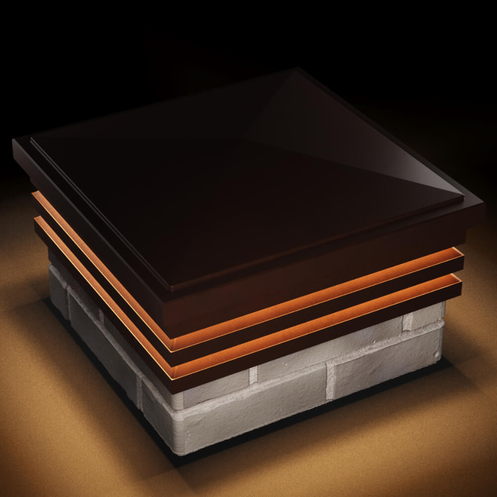 Колпак Zking Бона ХайТек Коричневый на столб 1.5х1.5 кирпича (385х385мм) с подсветкой в Тихорецке фото