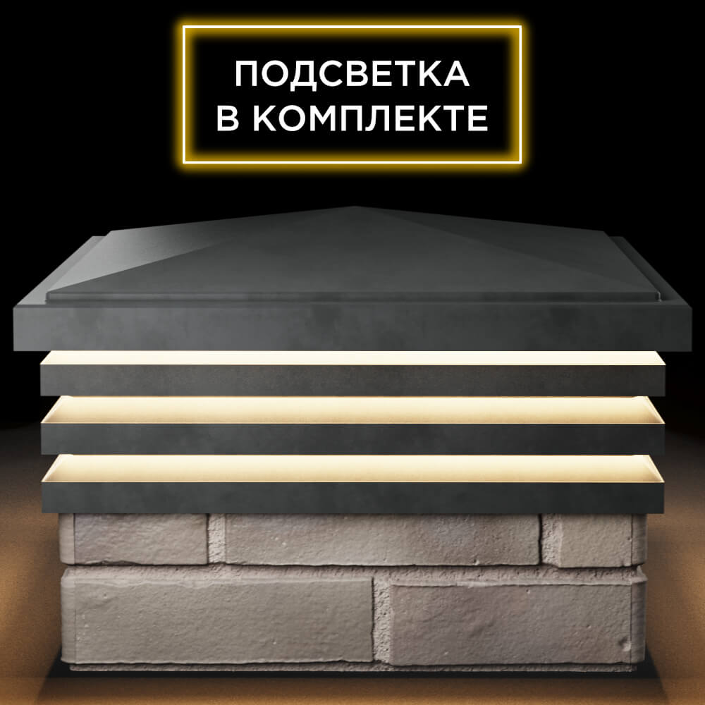 Колпак Zking Бона ХайТек Серый на столб 1.5х1.5 кирпича (385х385мм) с подсветкой Тихорецк фото