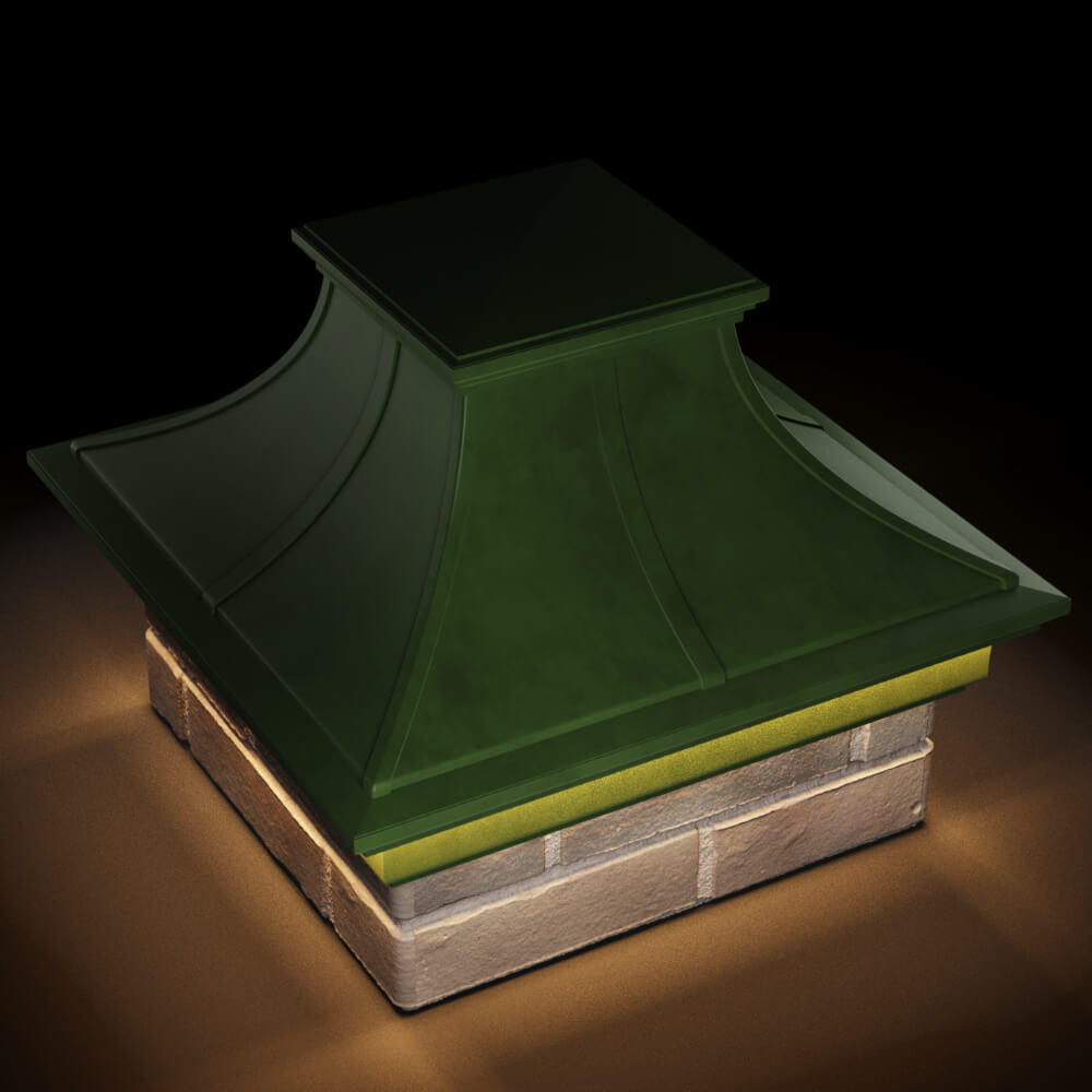 Колпак Zking Монблан Премиум Зеленый на столб 1.5х1.5 кирпича (385х385мм) с подсветкой в Тихорецке фото